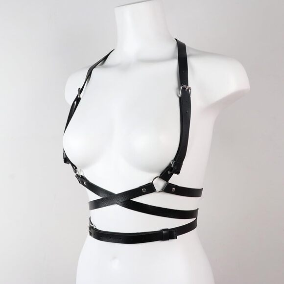 Women Punk Waist Belt Leather Harness Women Punk Leather Harness Body Chest😹 - Picture 4 of 6